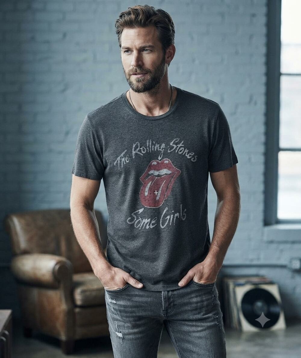 John Varvatos Rolling Stones Some Girls Graphic Tee Charcoal Gray Band Shirt L
